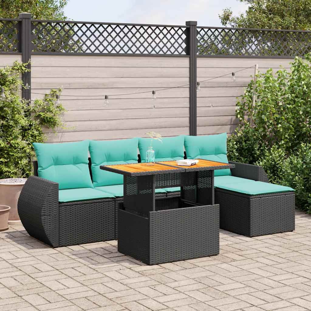 Set Divano da Giardino 6 pz con Cuscini Nero in Polyrattan | homemem39
