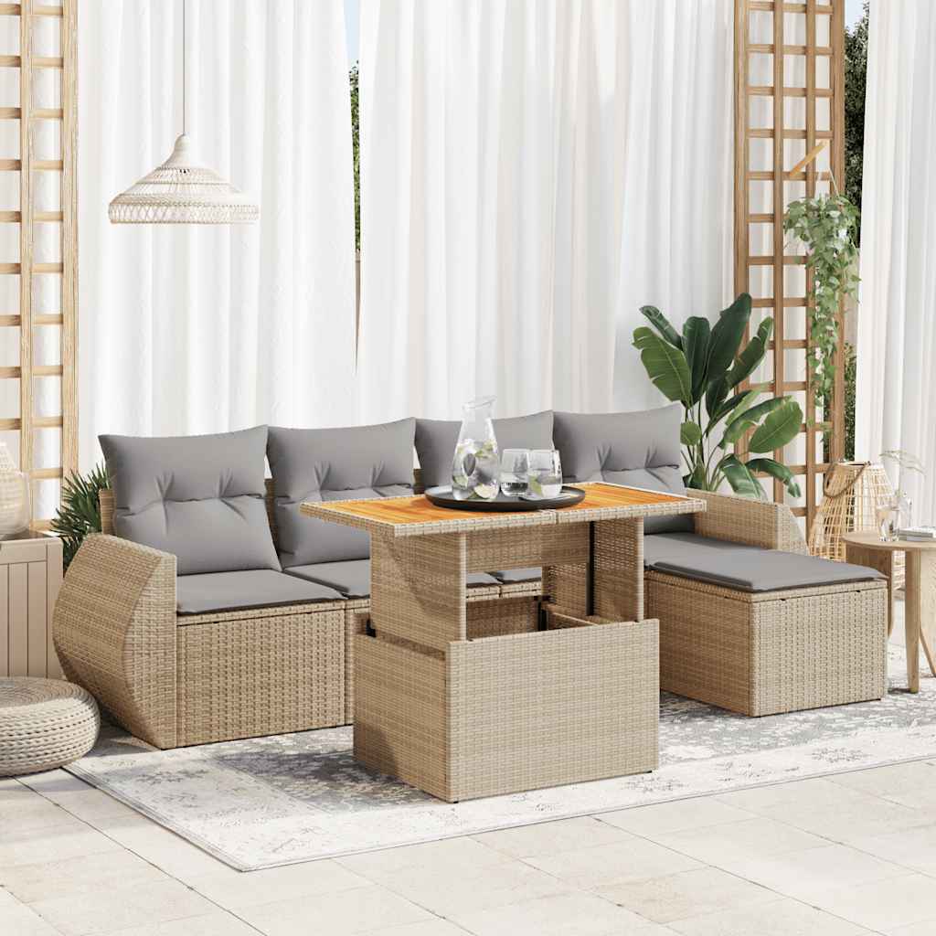 Set Divano da Giardino 6 pz con Cuscini Beige in Polyrattan | homemem39