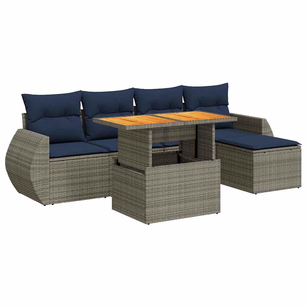 Set Divano da Giardino 6 pz con Cuscini Grigio in Polyrattan | homemem39