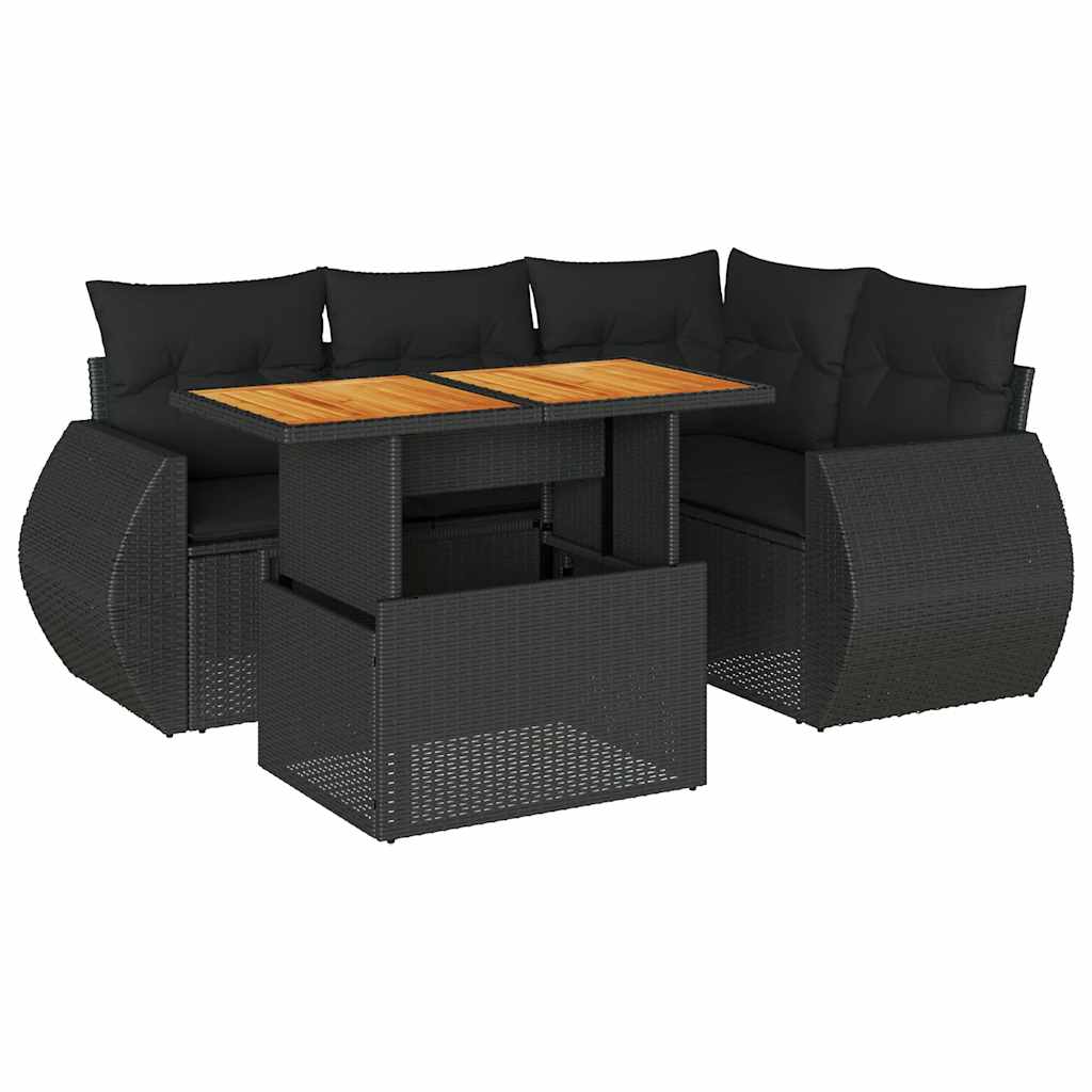Set Divani da Giardino 5 pz con Cuscini in Polyrattan Nero | homemem39
