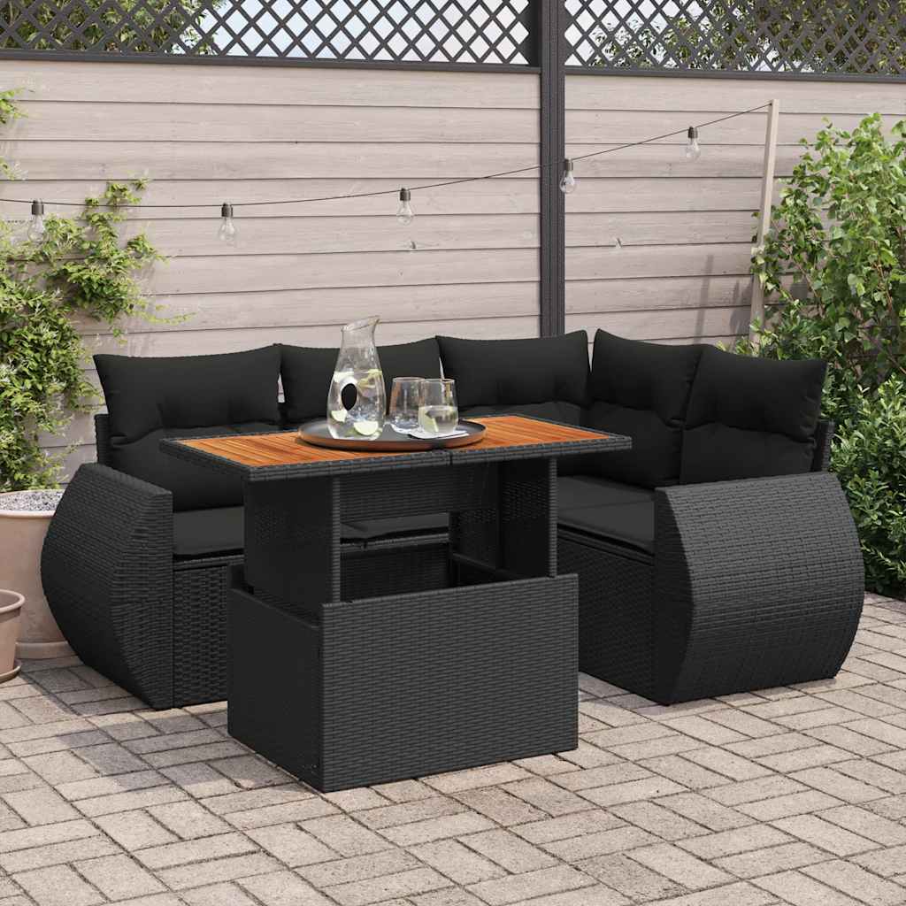 Set Divani da Giardino 5 pz con Cuscini in Polyrattan Nero | homemem39