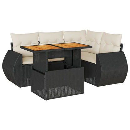 Set Divani da Giardino 5 pz con Cuscini in Polyrattan Nero