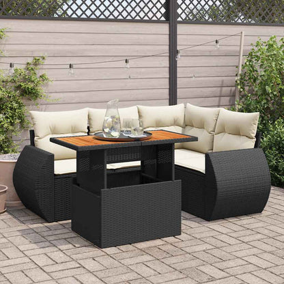Set Divani da Giardino 5 pz con Cuscini in Polyrattan Nero | homemem39