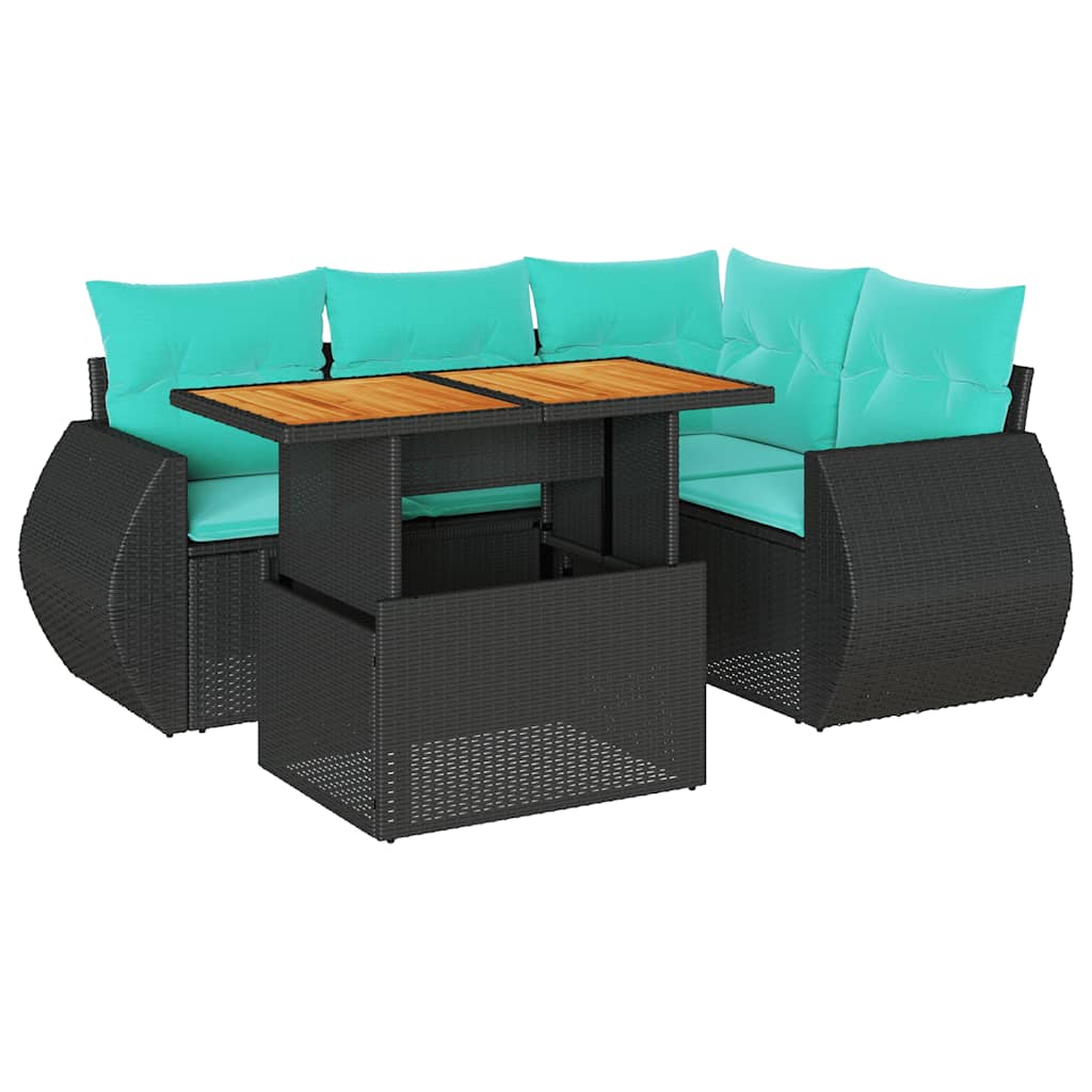 Set Divani da Giardino 5 pz con Cuscini in Polyrattan Nero | homemem39