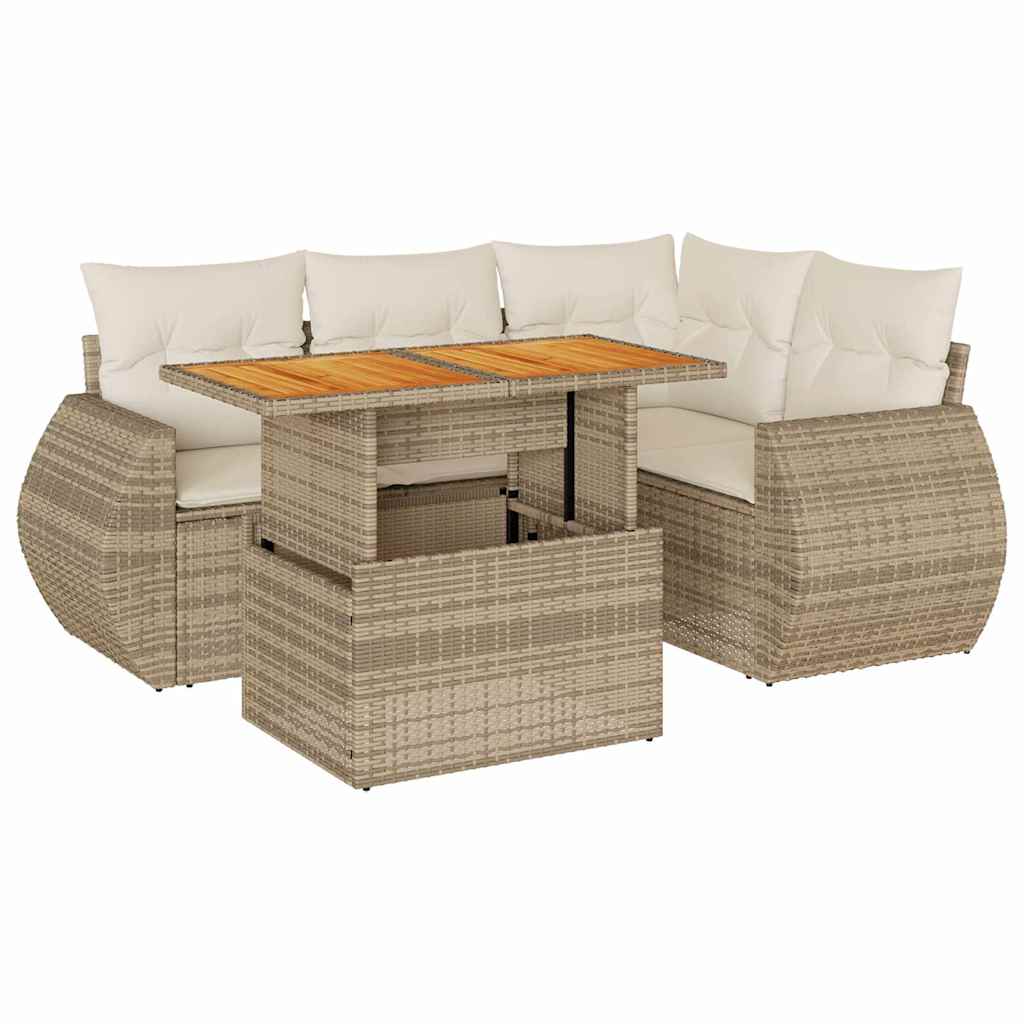 Set Divano da Giardino 5 pz con Cuscini Beige in Polyrattan - homemem39