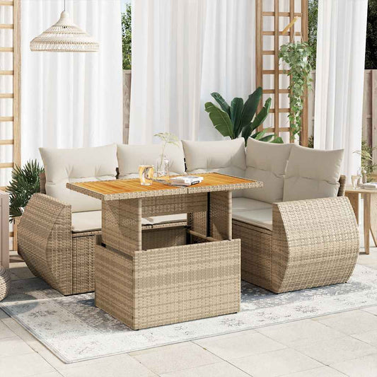 Set Divano da Giardino 5 pz con Cuscini Beige in Polyrattan - homemem39