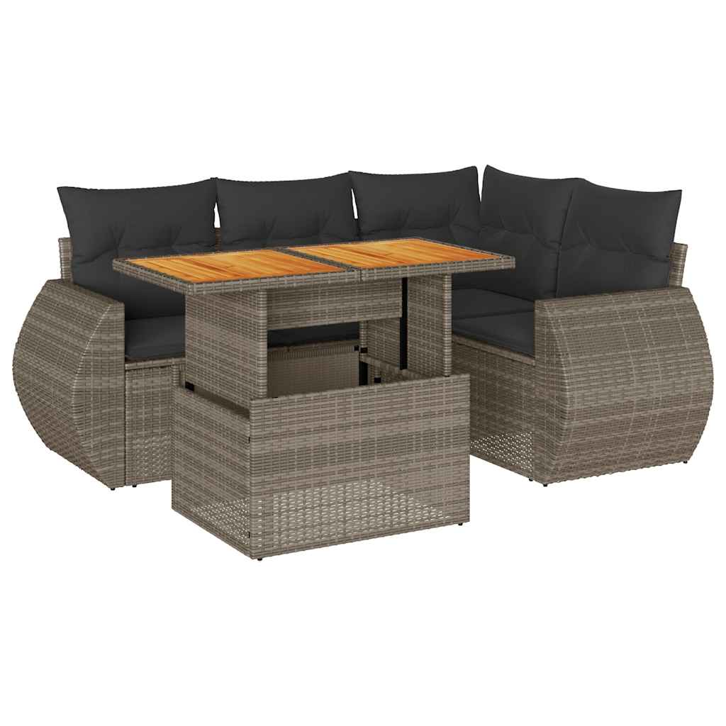 Set Divano da Giardino 5 pz con Cuscini Grigio in Polyrattan