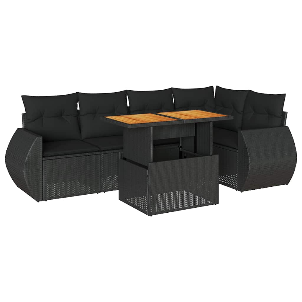 Set Divano da Giardino 6 pz con Cuscini Nero in Polyrattan | homemem39