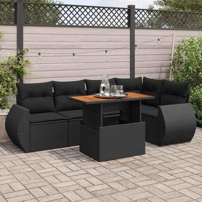 Set Divano da Giardino 6 pz con Cuscini Nero in Polyrattan