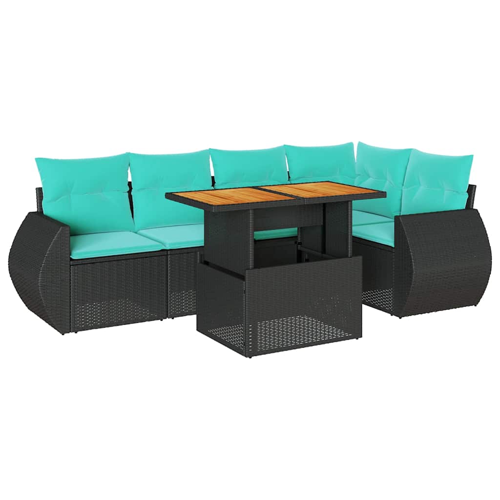 Set Divano da Giardino 6 pz con Cuscini Nero in Polyrattan | homemem39