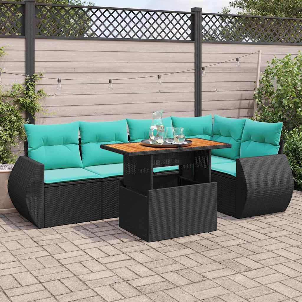 Set Divano da Giardino 6 pz con Cuscini Nero in Polyrattan | homemem39
