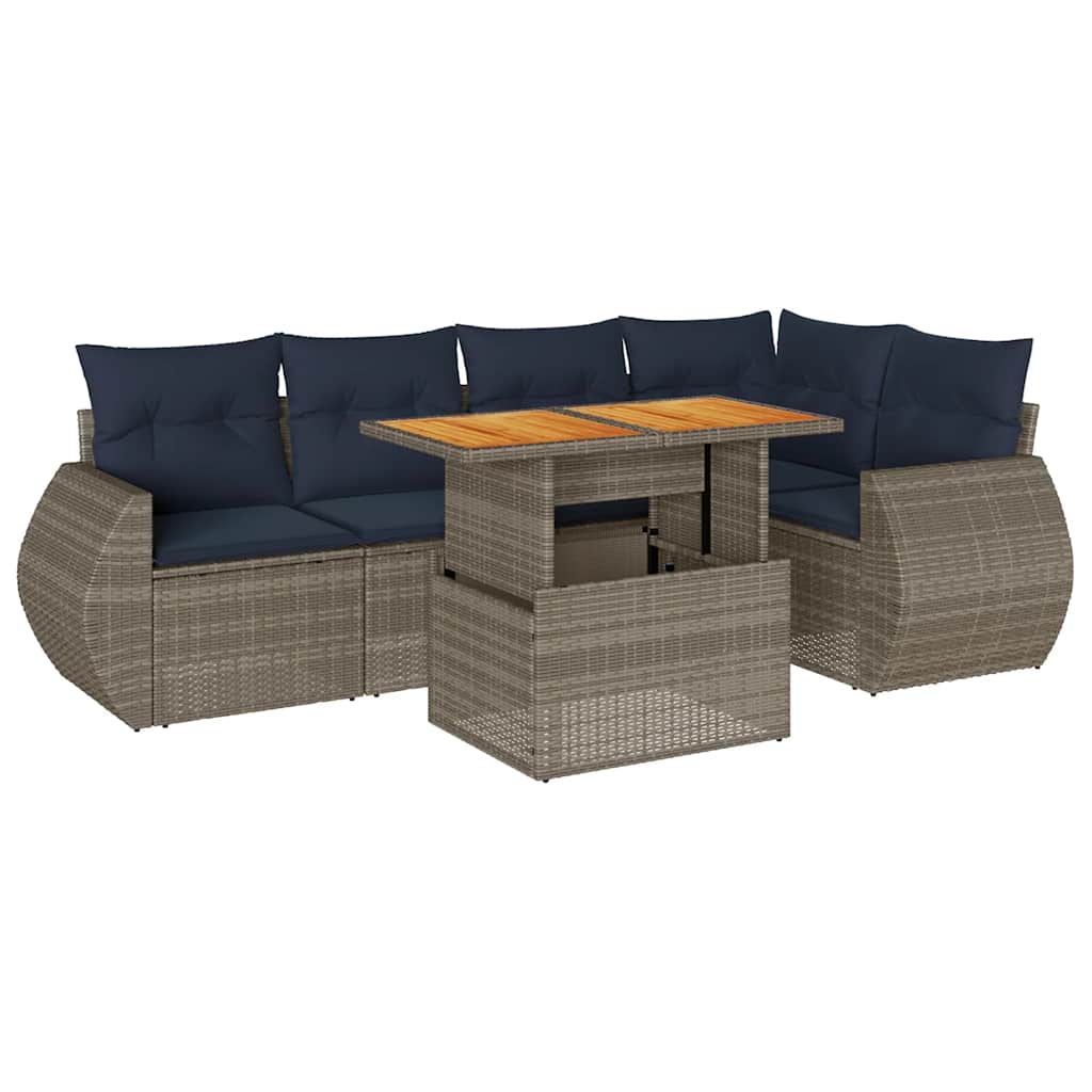 Set Divano da Giardino 6 pz con Cuscini Grigio in Polyrattan | homemem39