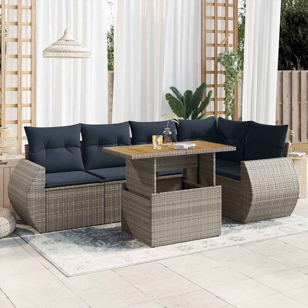 Set Divano da Giardino 6 pz con Cuscini Grigio in Polyrattan | homemem39