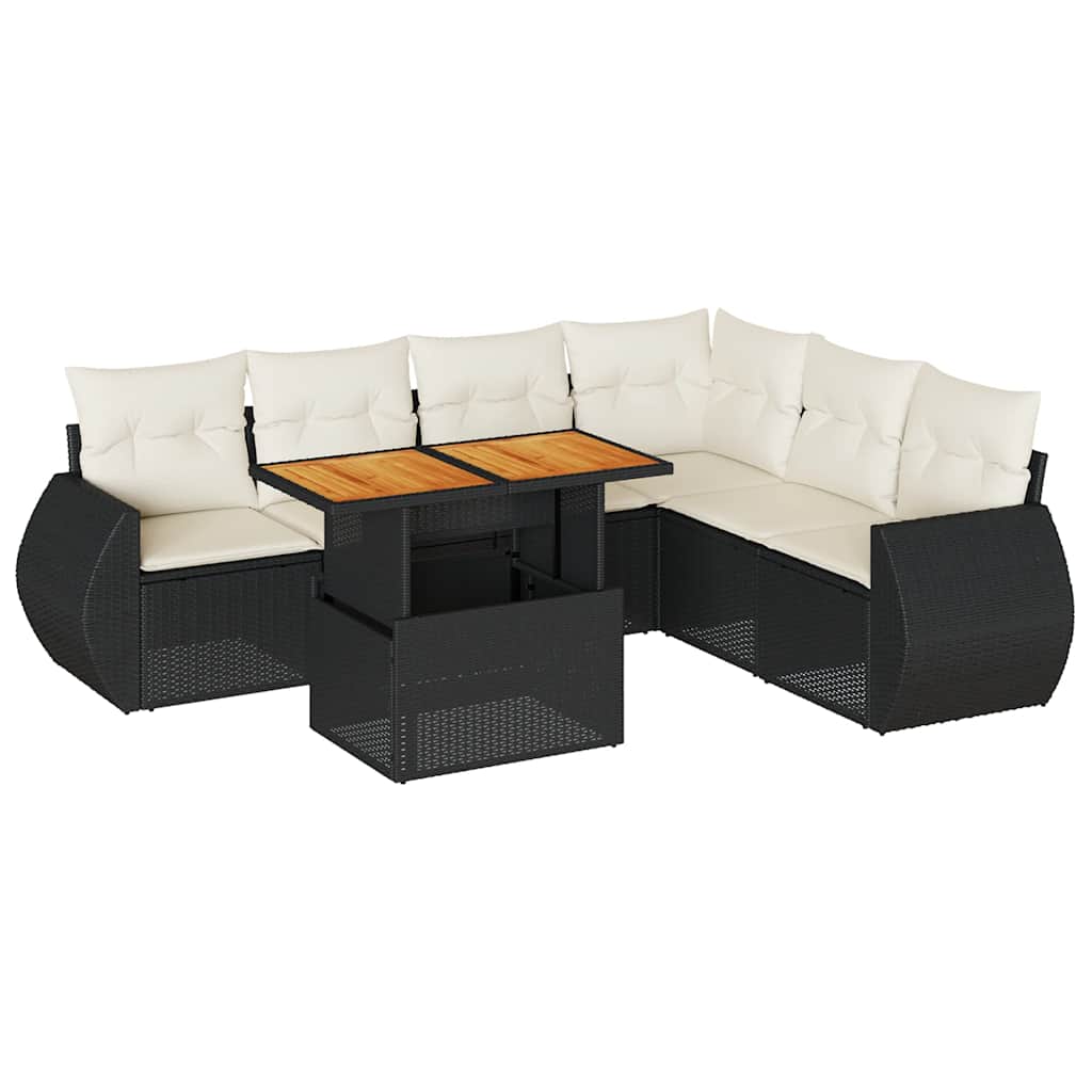 Set Divani da Giardino con Cuscini 7pz Nero Polyrattan | homemem39