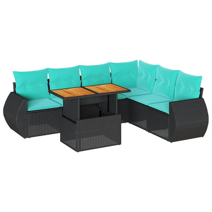 Set Divani da Giardino con Cuscini 7pz Nero Polyrattan | homemem39