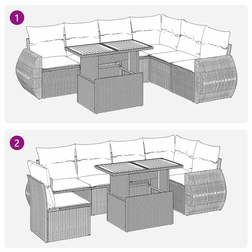 Set Divani da Giardino con Cuscini 7pz Nero Polyrattan | homemem39