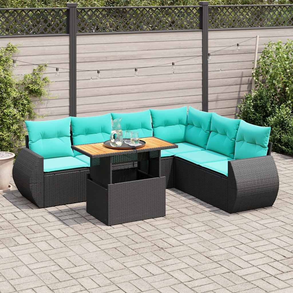Set Divani da Giardino con Cuscini 7pz Nero Polyrattan | homemem39