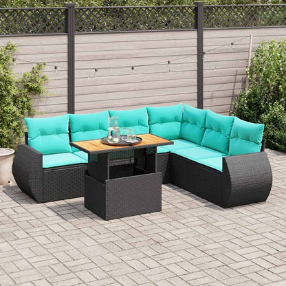 Set Divani da Giardino con Cuscini 7pz Nero Polyrattan | homemem39