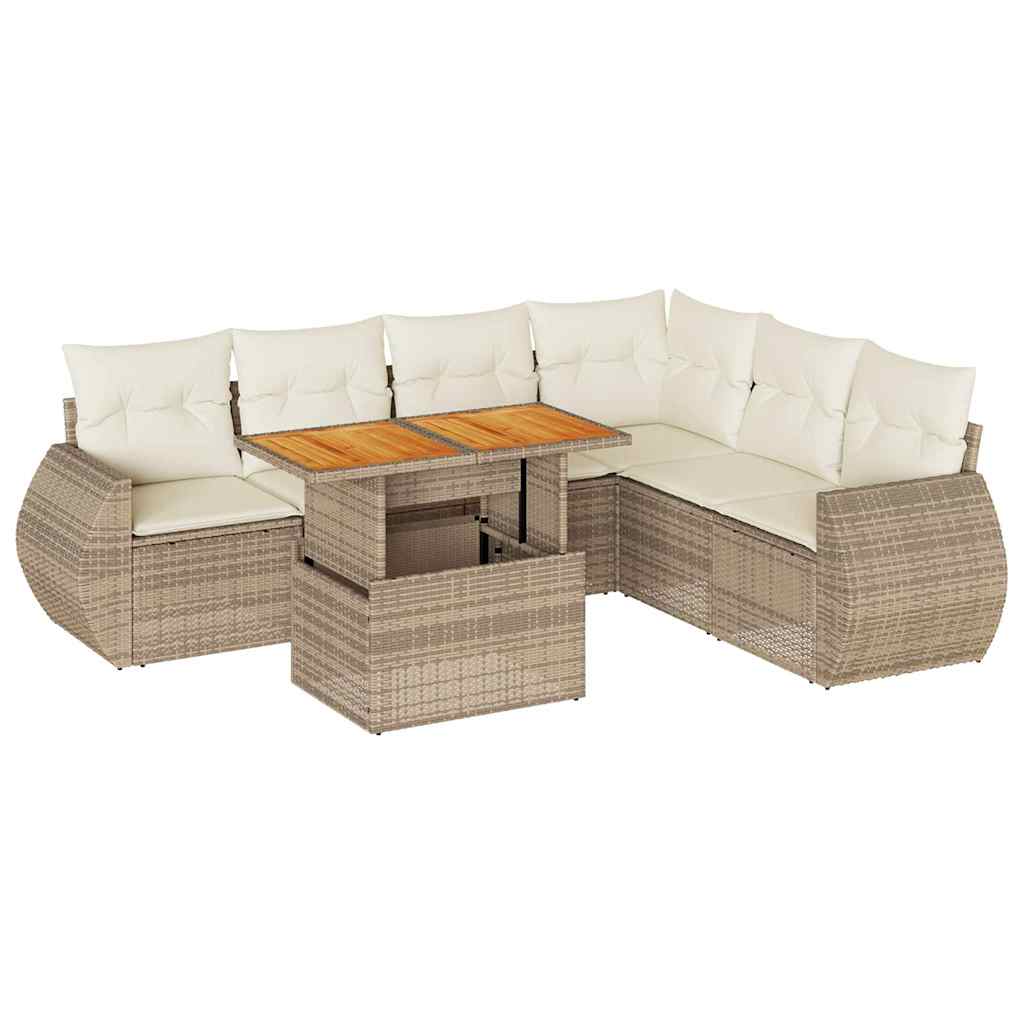 Set Divani da Giardino 7 pz con Cuscini Beige in Polyrattan - homemem39