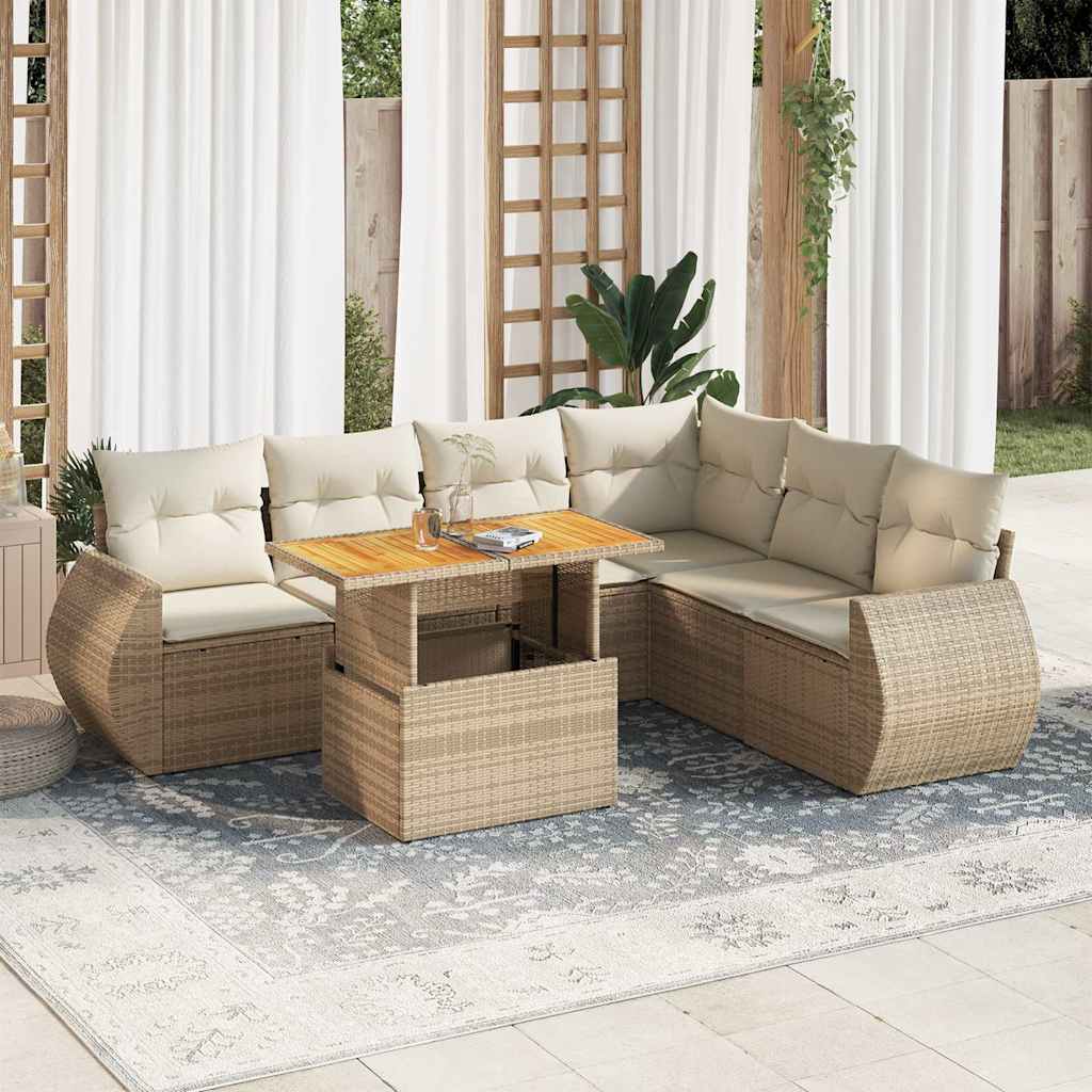 Set Divani da Giardino 7 pz con Cuscini Beige in Polyrattan - homemem39
