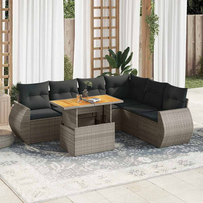 Set Divani da Giardino 7 pz con Cuscini Grigio in Polyrattan | homemem39