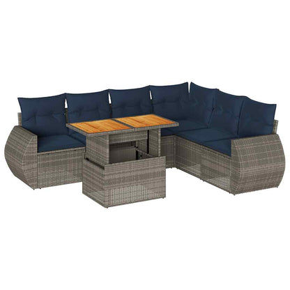 Set Divani da Giardino 7 pz con Cuscini Grigio in Polyrattan | homemem39
