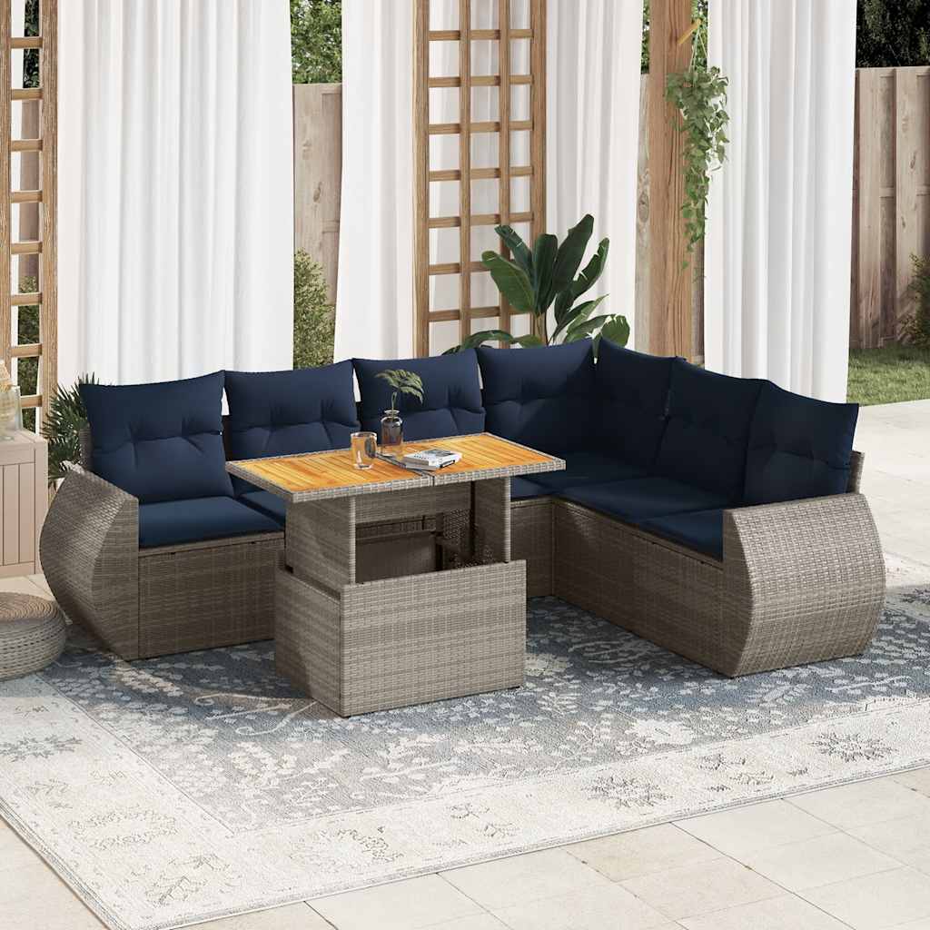 Set Divani da Giardino 7 pz con Cuscini in Polyrattan