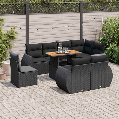 Set Divani da Giardino 9 pz con Cuscini Nero in Polyrattan - homemem39
