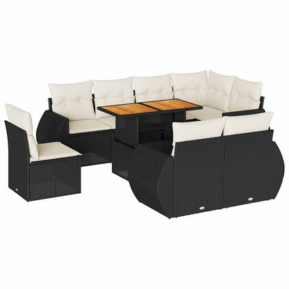 Set Divani da Giardino 9 pz con Cuscini Nero in Polyrattan | homemem39