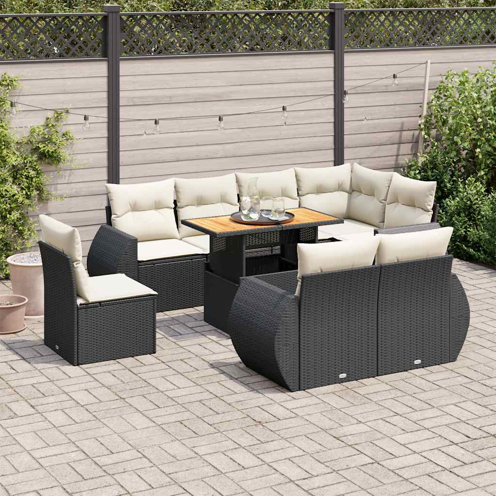 Set Divani da Giardino 9 pz con Cuscini Nero in Polyrattan | homemem39