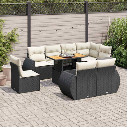 Set Divani da Giardino 9 pz con Cuscini Nero in Polyrattan | homemem39