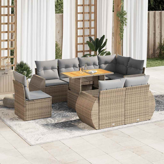 Set Divano da Giardino 9 pz con Cuscini Beige in Polyrattan - homemem39