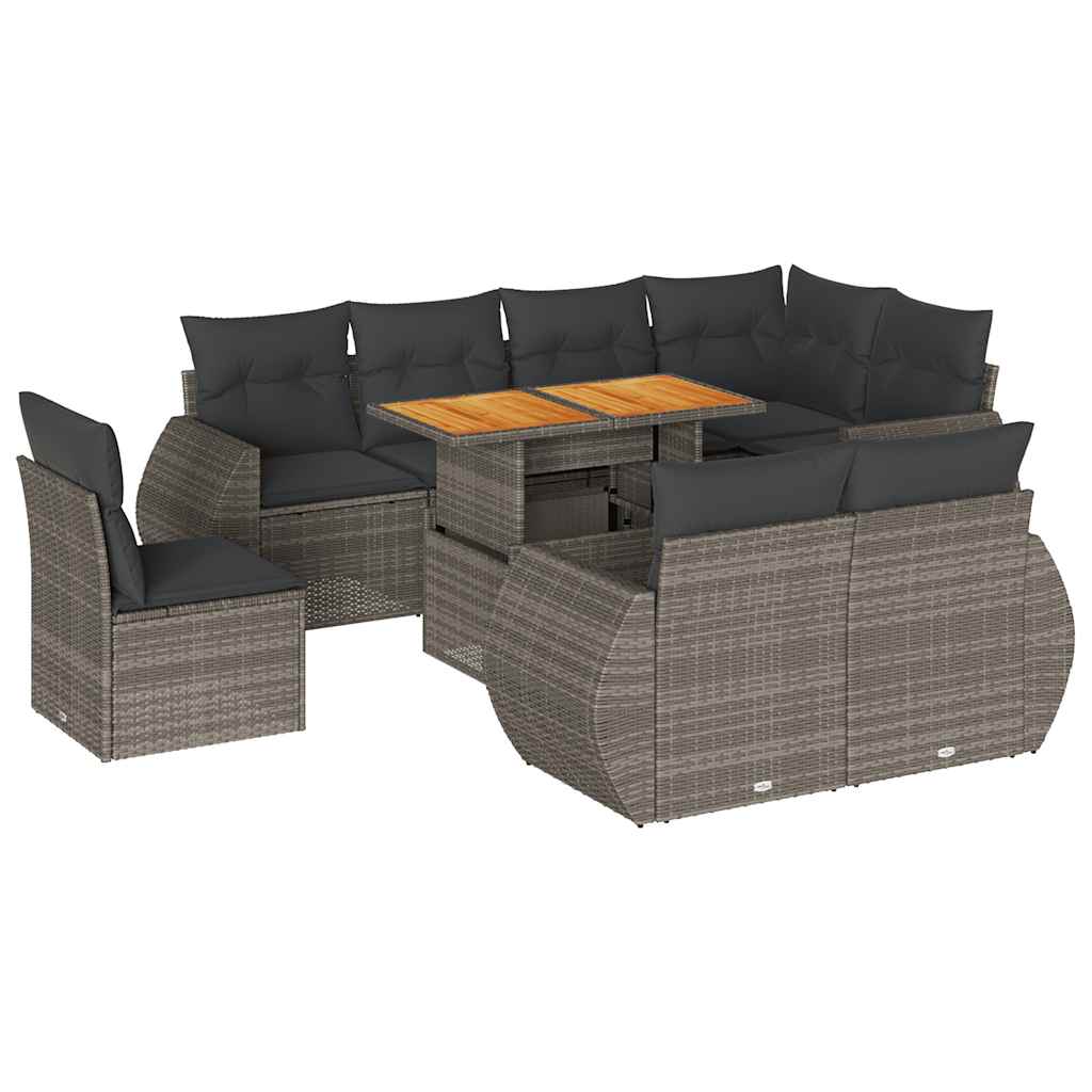 Set Divano da Giardino 9 pz con Cuscini Grigio in Polyrattan | homemem39