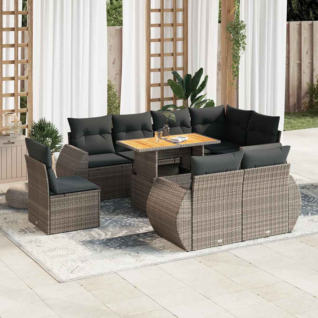 Set Divano da Giardino 9 pz con Cuscini Grigio in Polyrattan | homemem39