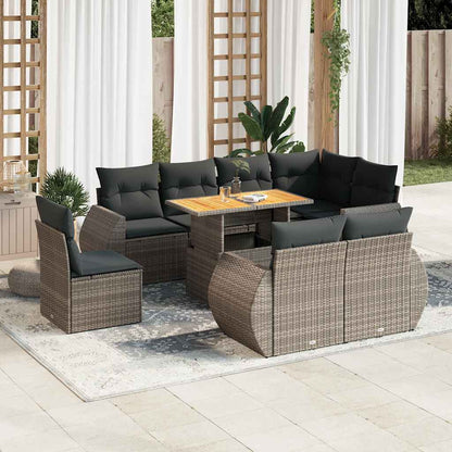 Set Divano da Giardino 9 pz con Cuscini Beige in Polyrattan