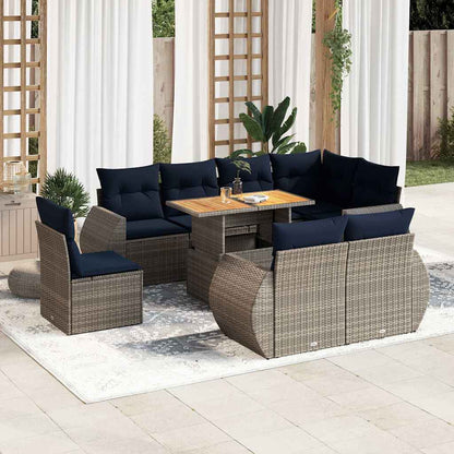 Set Divano da Giardino 9 pz con Cuscini Beige in Polyrattan