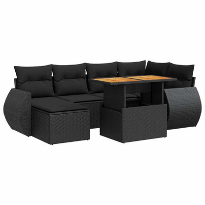 Set Divani da Giardino con Cuscini 7pz Nero Polyrattan | homemem39
