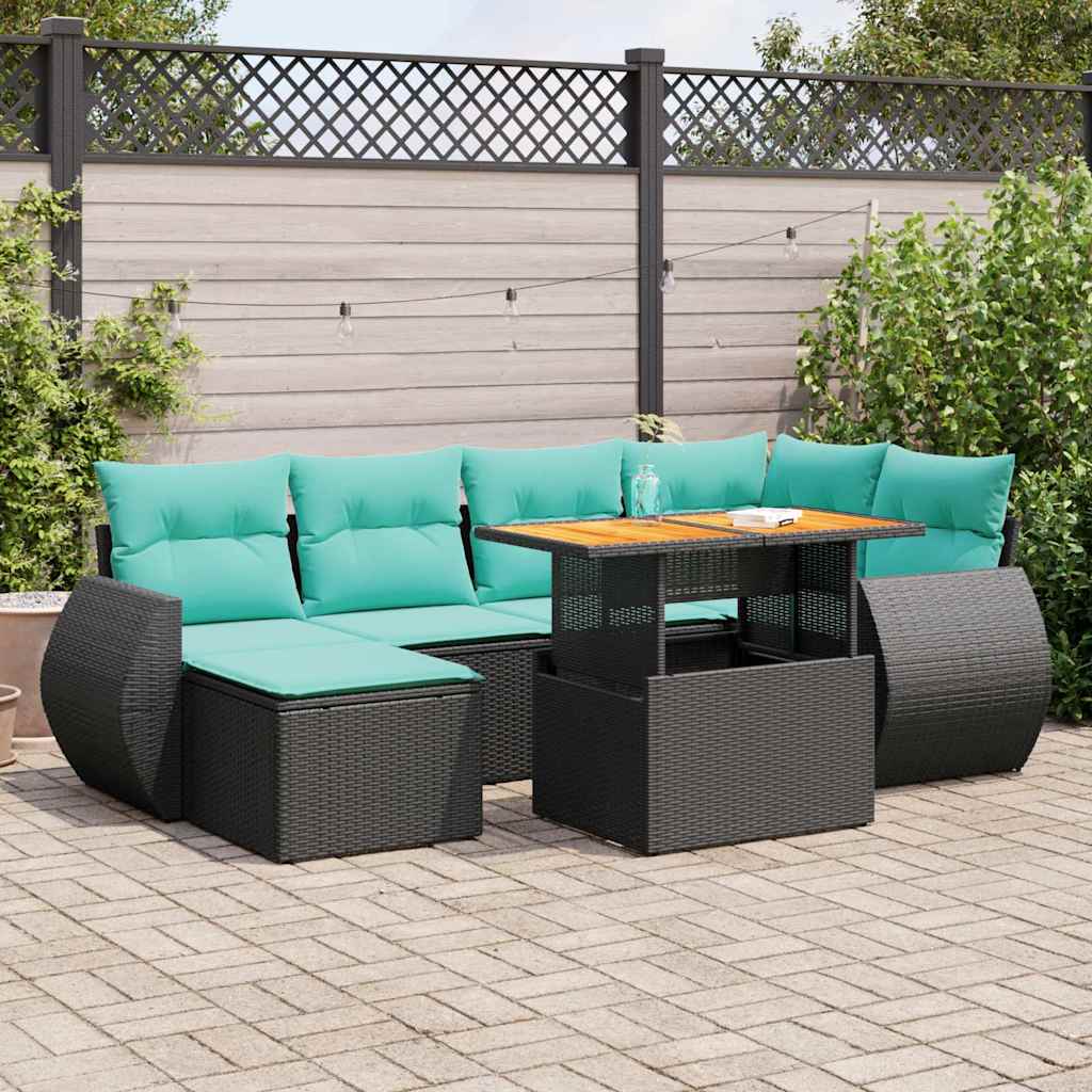 Set Divani da Giardino con Cuscini 7pz Nero Polyrattan | homemem39