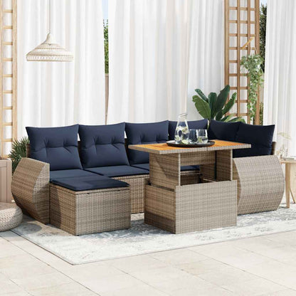 Set Divani da Giardino 7 pz con Cuscini Grigio in Polyrattan