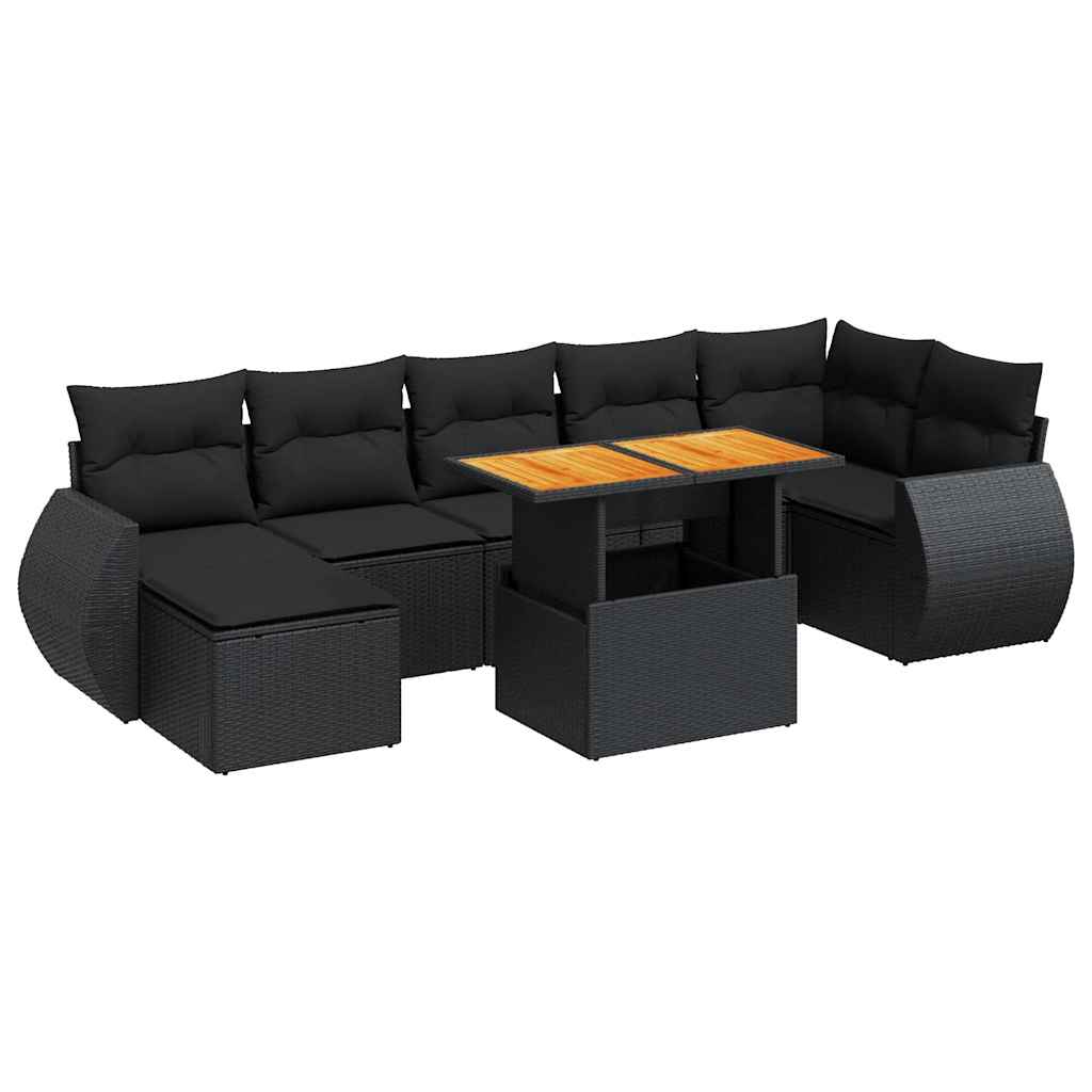 Set Divani da Giardino con Cuscini 8 pz Nero in Polyrattan | homemem39