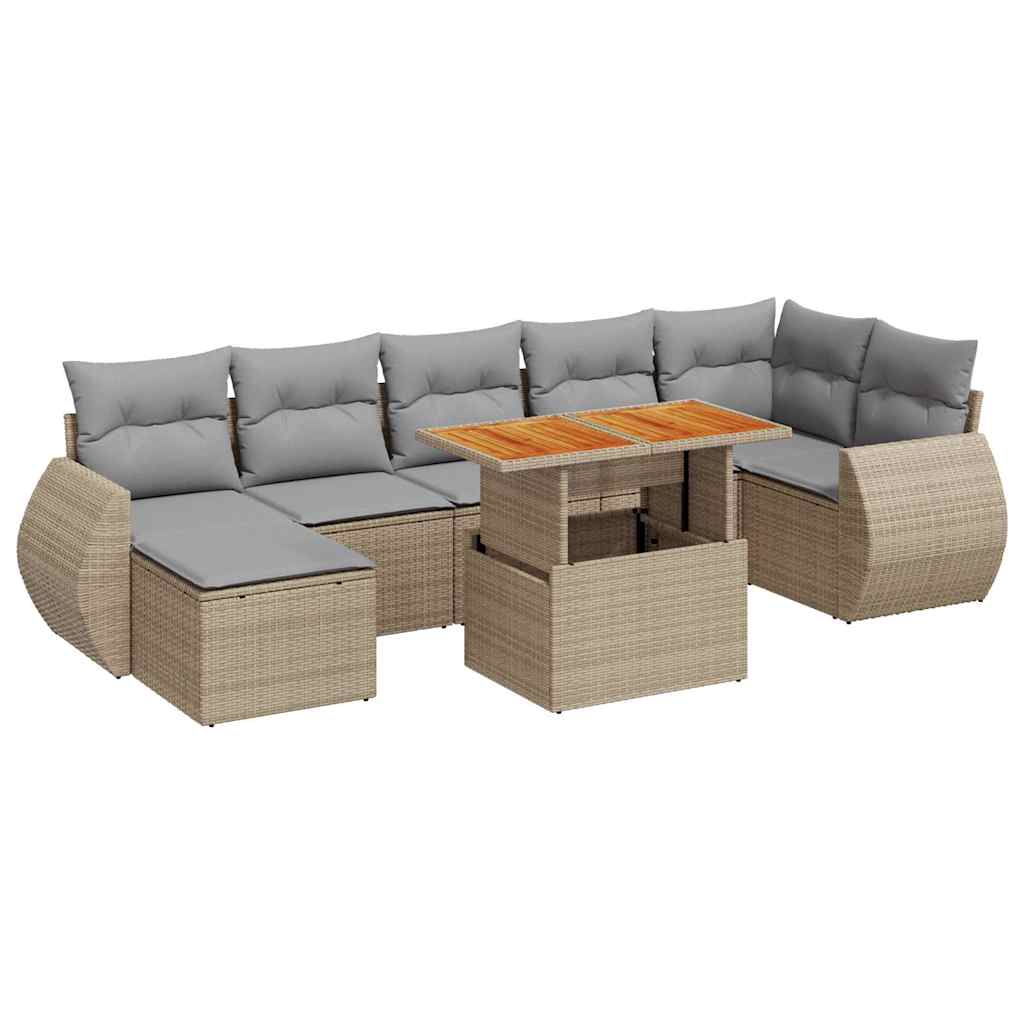 Set Divano da Giardino 8 pz con Cuscini Beige in Polyrattan | homemem39