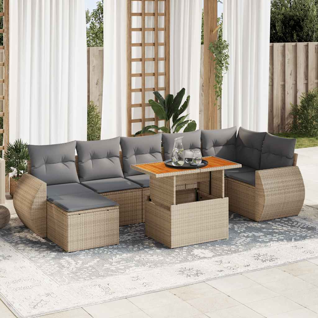 Set Divano da Giardino 8 pz con Cuscini Beige in Polyrattan | homemem39