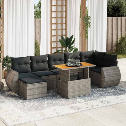 Set Divano da Giardino 8 pz con Cuscini Grigio in Polyrattan | homemem39