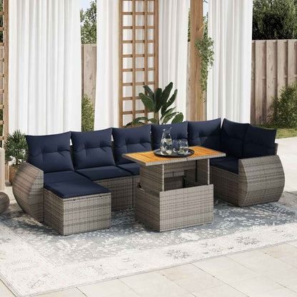 Set Divano da Giardino 8 pz con Cuscini Grigio in Polyrattan