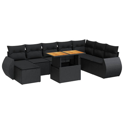 Set Divani da Giardino 9 pz con Cuscini Nero in Polyrattan | homemem39