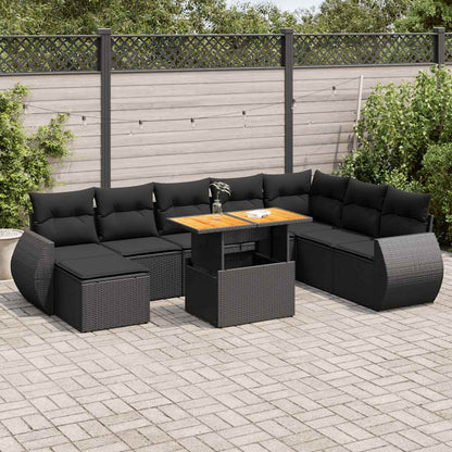 Set Divani da Giardino 9 pz con Cuscini Nero in Polyrattan | homemem39