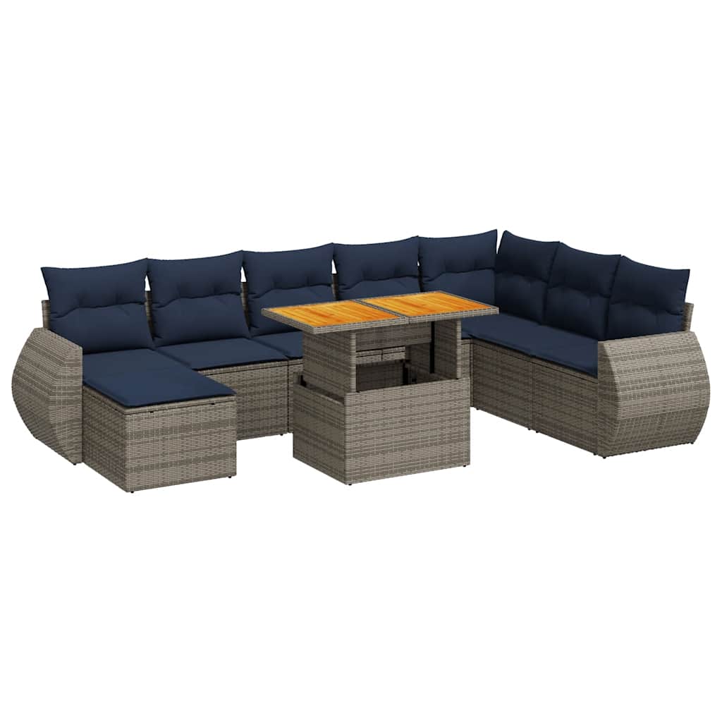 Set Divano da Giardino 9 pz con Cuscini Grigio in Polyrattan | homemem39