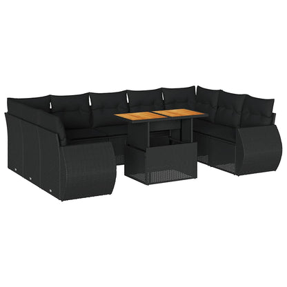 Set Divani da Giardino 10pz con Cuscini in Polyrattan Nero | homemem39