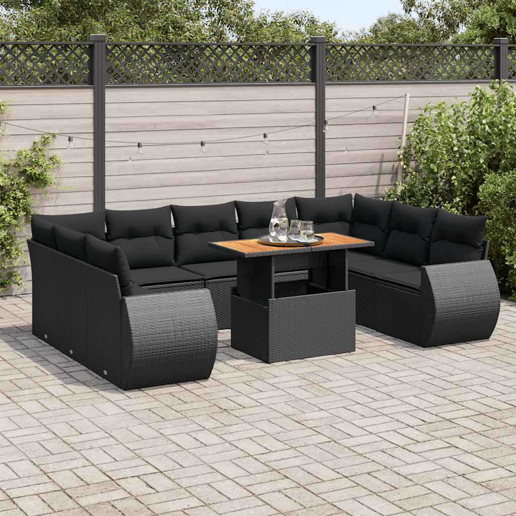 Set Divani da Giardino 10pz con Cuscini in Polyrattan Nero | homemem39