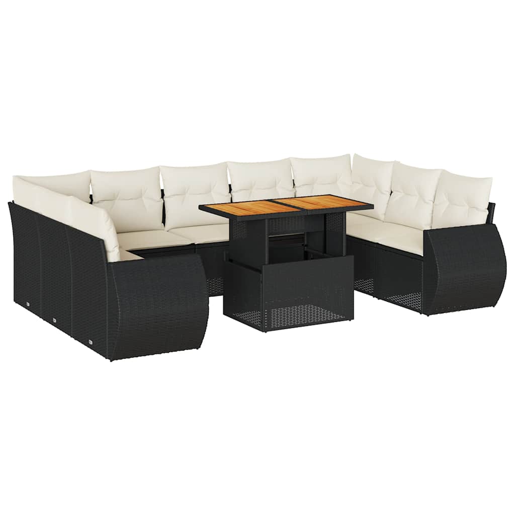 Set Divani da Giardino 10pz con Cuscini in Polyrattan Nero | homemem39